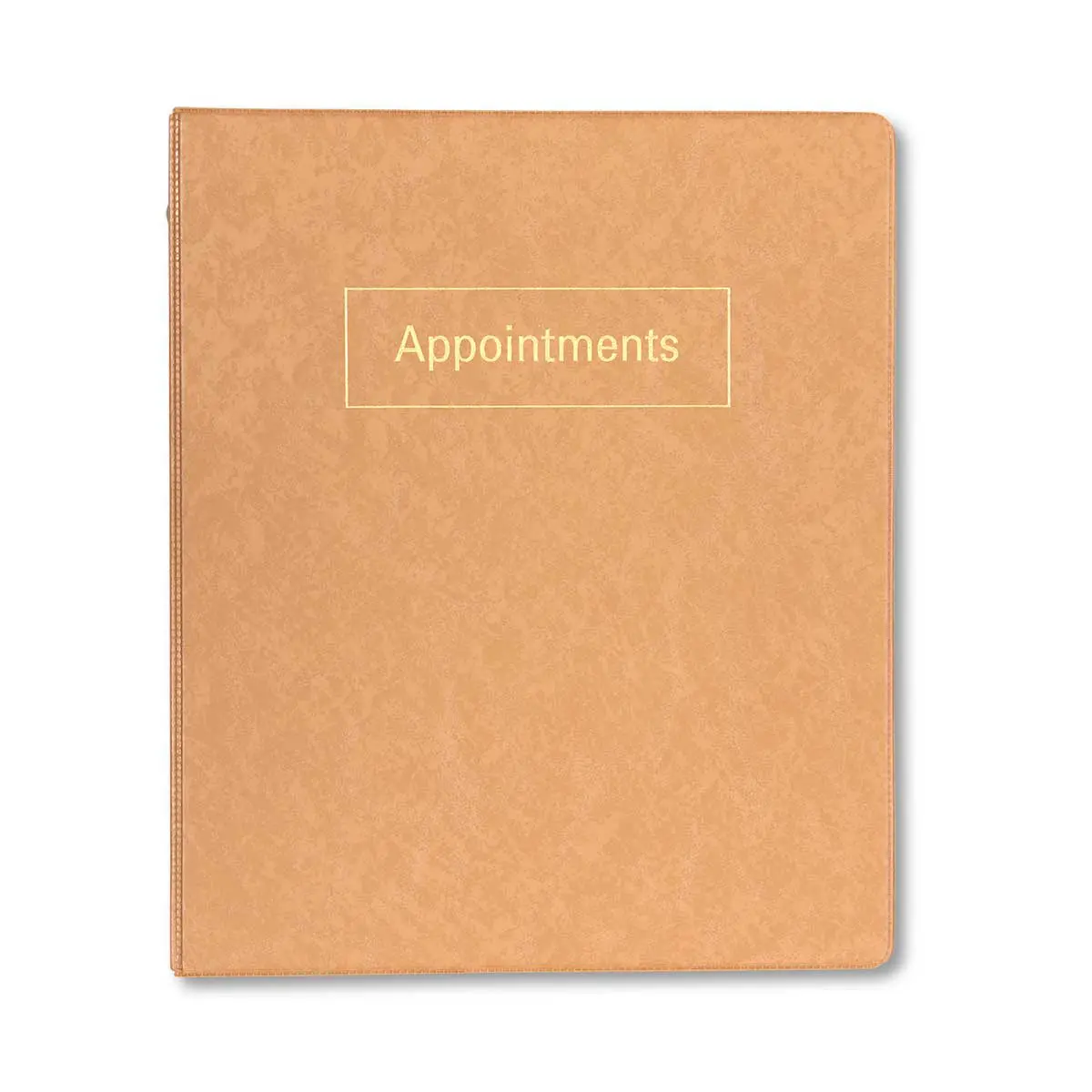 The Ideal Daily Weekly Appointment Book in tan features "Appointments" printed in yellow on the cover. The closed folder, resembling a weekly planner, is shown on a white background.
