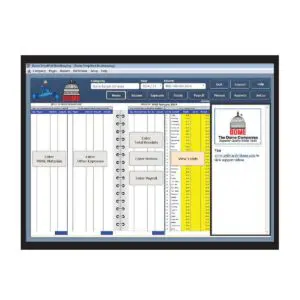 A computer screen displays the Dome Simplified Bookkeeping software program, highlighting an efficient digital bookkeeping system in use.
