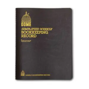 The Dome Weekly Bookkeeping Record is a black spiral-bound notebook with yellow text and a dome illustration on the cover, helping you organize your bookkeeping with style.