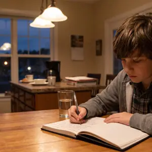 Middle school student writing in their journal