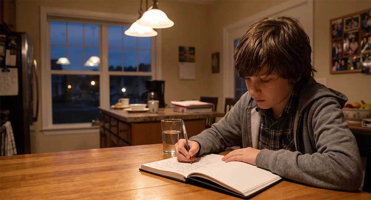 Middle school student writing in their journal