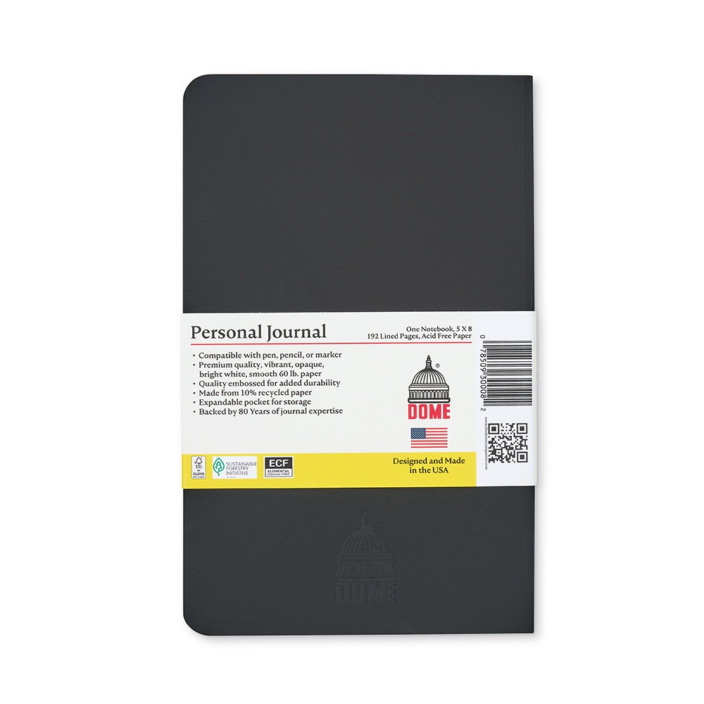 Dome Personal Journal – 5 x 8 Inch Softcover Black Lined Journal Notebook