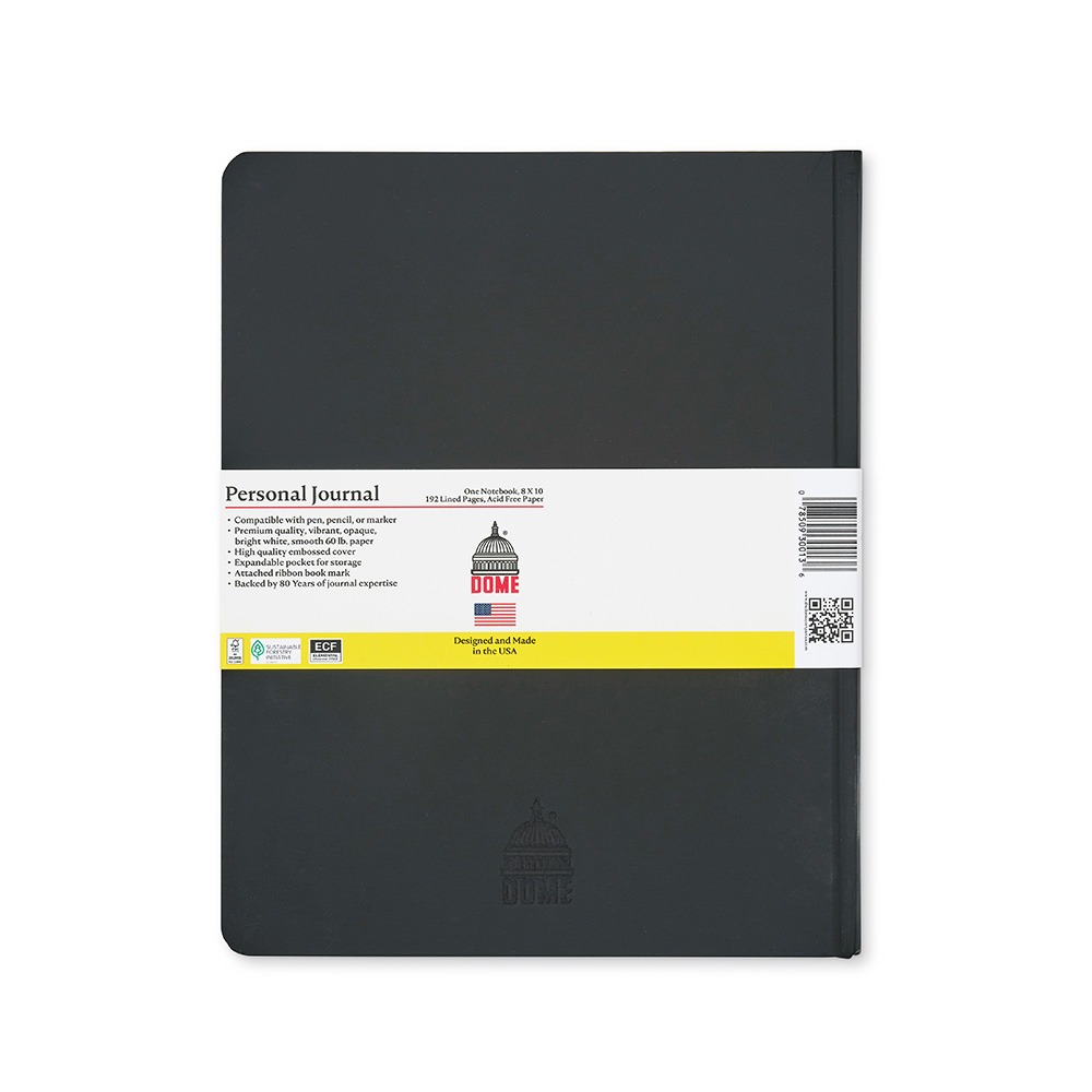 Dome Personal Journal – 8 x 10 Inch Hardcover Black Lined Journal Notebook