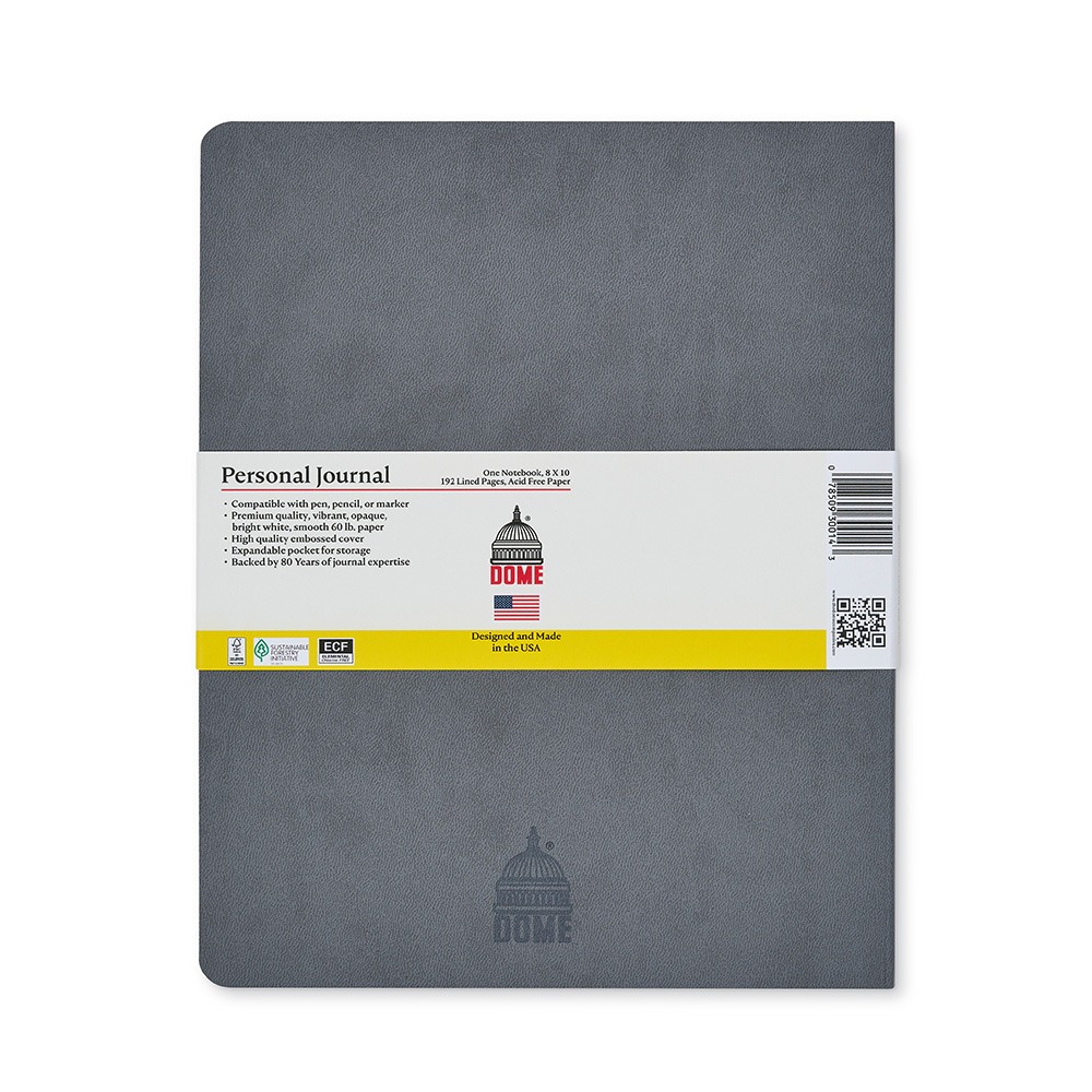 Dome Personal Journal – 8x10 Inch Softcover Gray Lined Journal Notebook