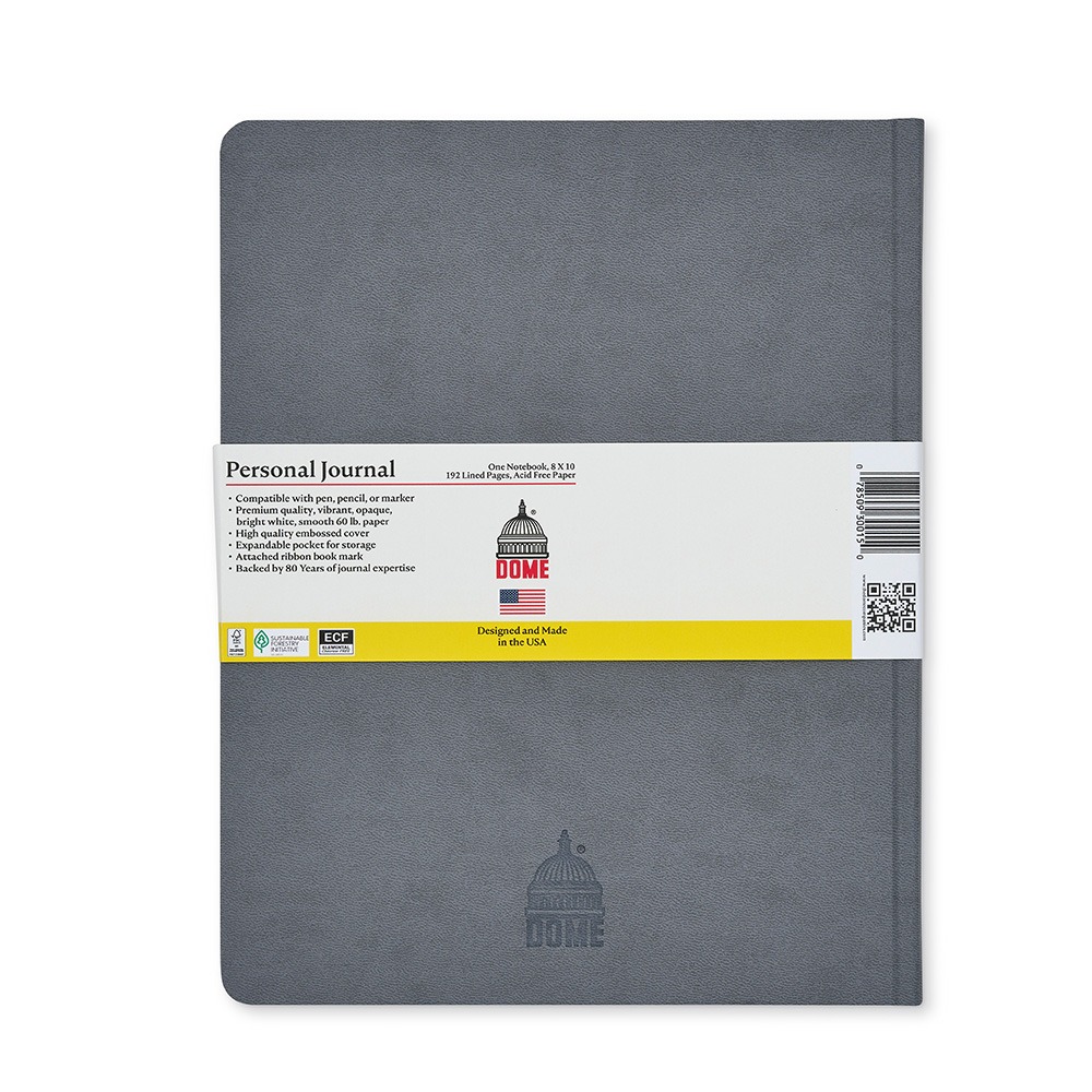 Dome Personal Journal – 8 x 10 Inch Hardcover Gray Lined Journal Notebook